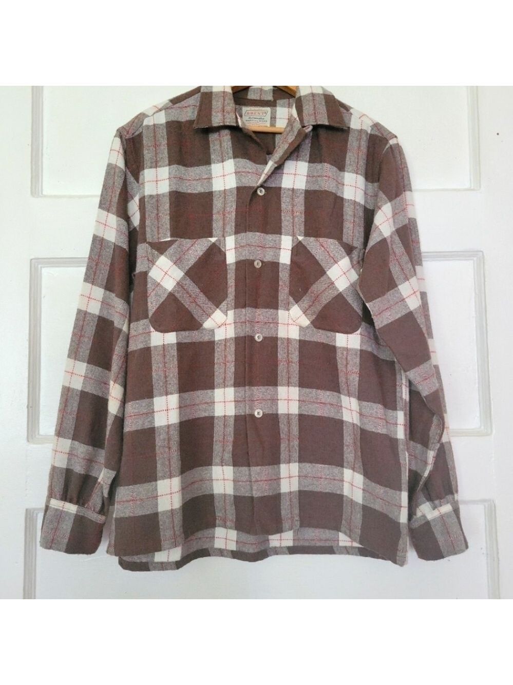VINTAGE BRENT Men's Plaid Size S Long Sleeve Orlon Wool Button Front Shirt 14655